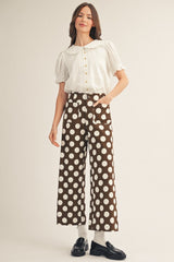 Brown Wide Leg Polka Dot Pants