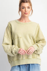 Celery Green Crewneck with Outstiching and Star Detail