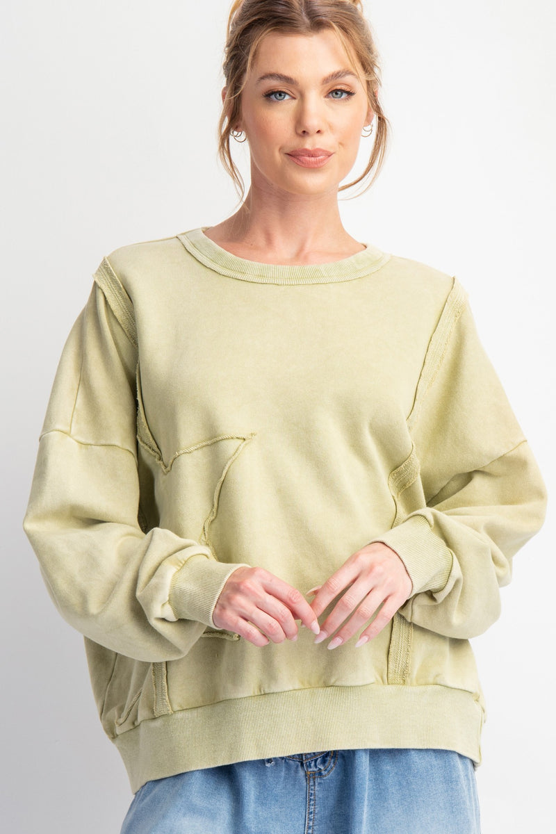 Celery Green Crewneck with Outstiching and Star Detail