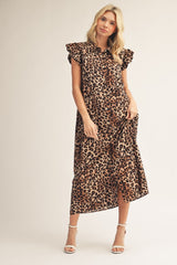 Button Front Leopard Midi Dress