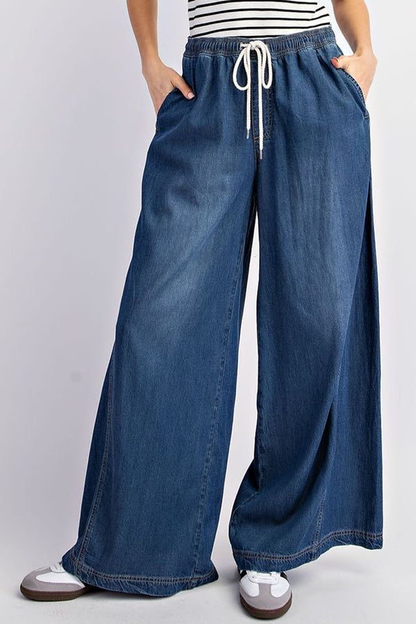 Chambray Mineral Washed Wide Leg Pants