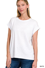 Relaxed Fit Round Neck Rolled Sleeve Top
