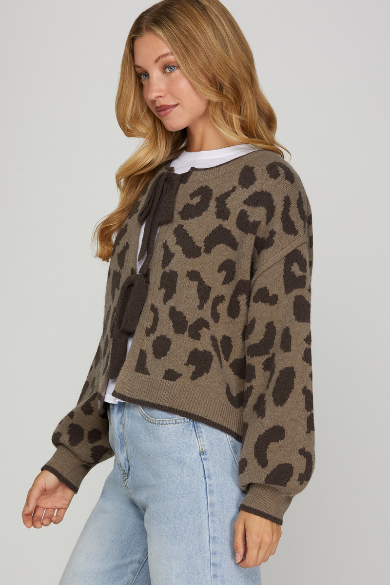 Leopard Long Sleeve Tied Cardigan