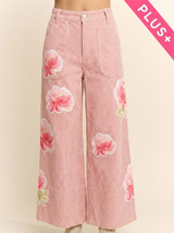 Curvy Pink Wide Leg Floral Applique Pant
