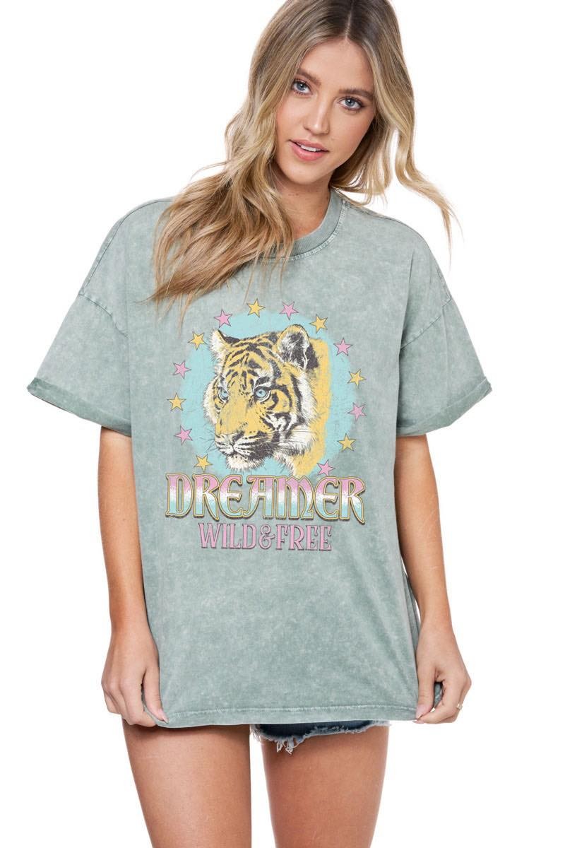 Green Dreamer Wild & Free Tiger Graphic Tee