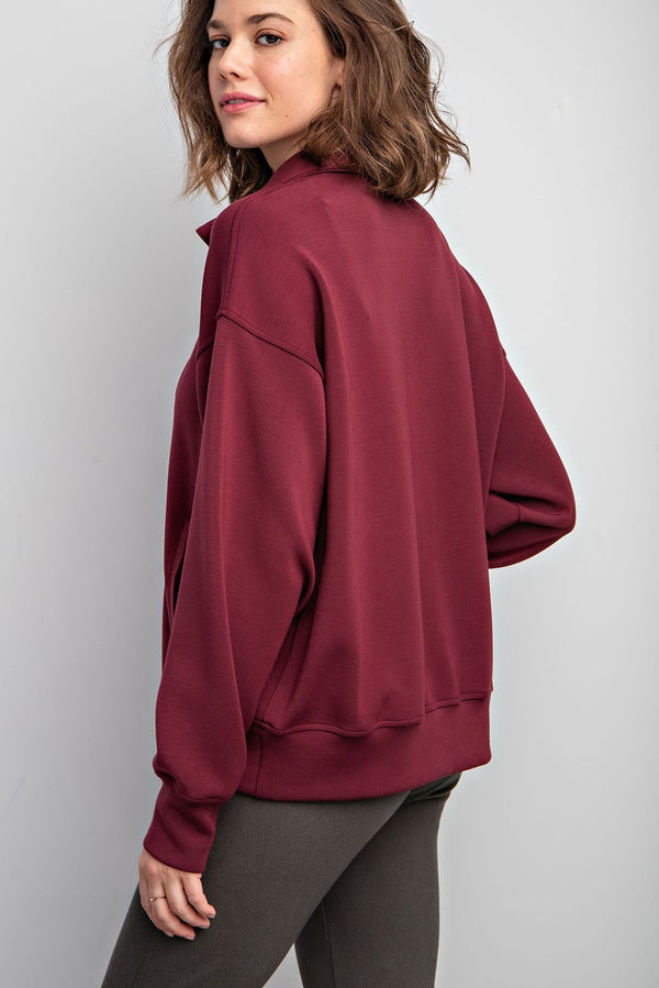 Wine Quarter Zip Mock Neck Pullover