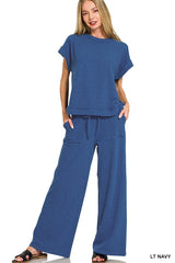 Cotton Slub Short Sleeve Tee And Long Pant Set