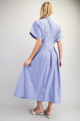 Blue Striped Pleated Maxi Dress