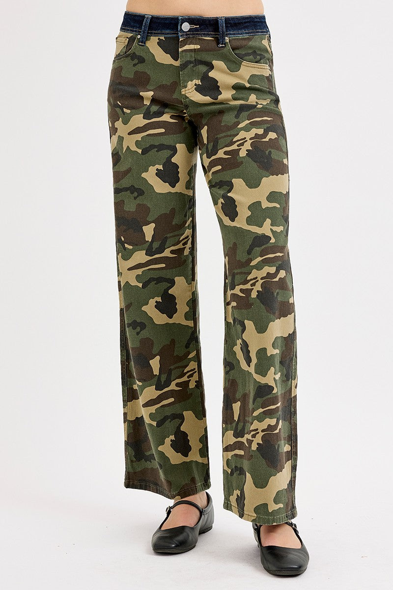 Emily's Camo Mid Rise Wide Straight Leg Jeans
