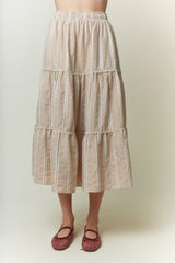 Mocha Gingham Tiered Midi Skirt