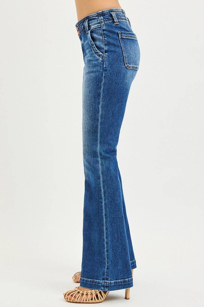 Faith's High Rise Double Button Flare Jeans