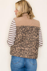 Oatmeal Corduroy and Leopard Contrast Vest