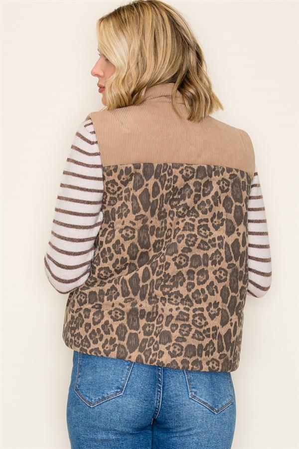 Oatmeal Corduroy and Leopard Contrast Vest