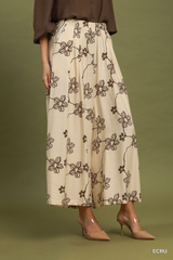 Ecru Wide Leg Elastic Waist Pants