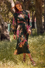 Green Floral Printed Midi Dress