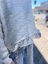 Ivory Sweater With Scallop Lace Hem