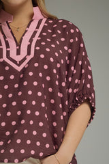 Pink Polka Dot Dolman Top