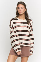 Curvy Cream Fine Stripe Knit Cardigan
