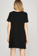 Black Short Sleeve Dress with Pockets and Bows