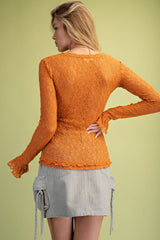 Long Sleeve Ruffle Edge Lace Top