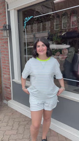 Blue Striped Tee and Drawstring Shorts Set