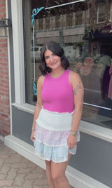 Pink and Blue Ditsy Floral Smocked Waist Skirt