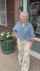 Ivory Floral Printed Washed Pant
