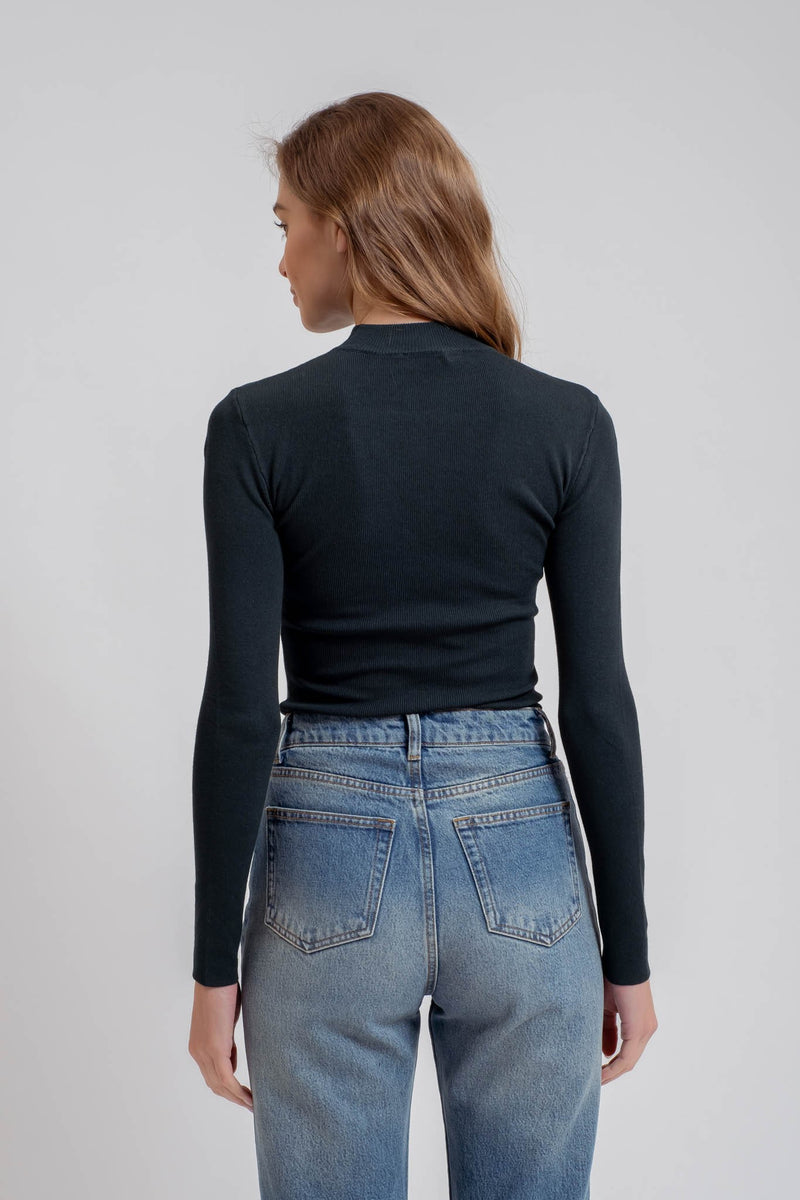 Hunter Green Mock Neck Long Sleeve Knit Top