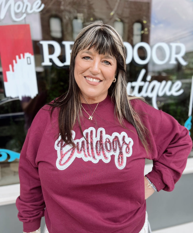 Maroon Bulldogs Glitter Crewneck