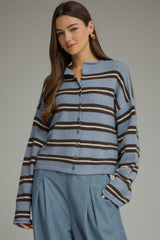 Stripe Long Sleeve Fuzzy Cardigan