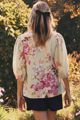 Curvy Mint Floral V-Neck Top