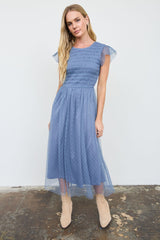 Polka Dot Chiffon Smocked Midi Dress
