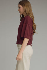 Burgundy Button Down Short Sleeve Cardigan Sweater