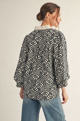 Black and White Patterned Collared Shirt