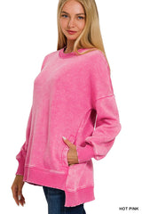 Acid Wash High-Low Hem Pullover