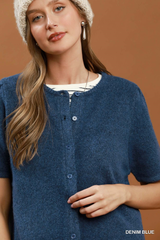Blue Short Sleeve Button front Sweater