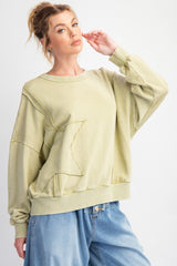 Celery Green Crewneck with Outstiching and Star Detail