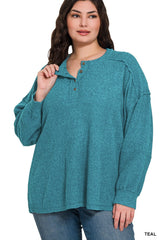 Curvy Exposed Seam Henley Sweater