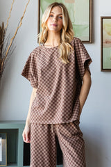 Soft Checkered Print Short Sleeve Top