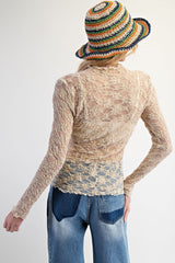 Cream Popcorn Lace Fitted Top