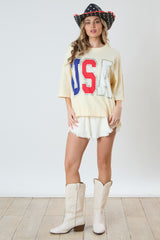 Oversized Cream USA Top