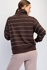 Stripe Quarter Zip Mock Neck Pullover