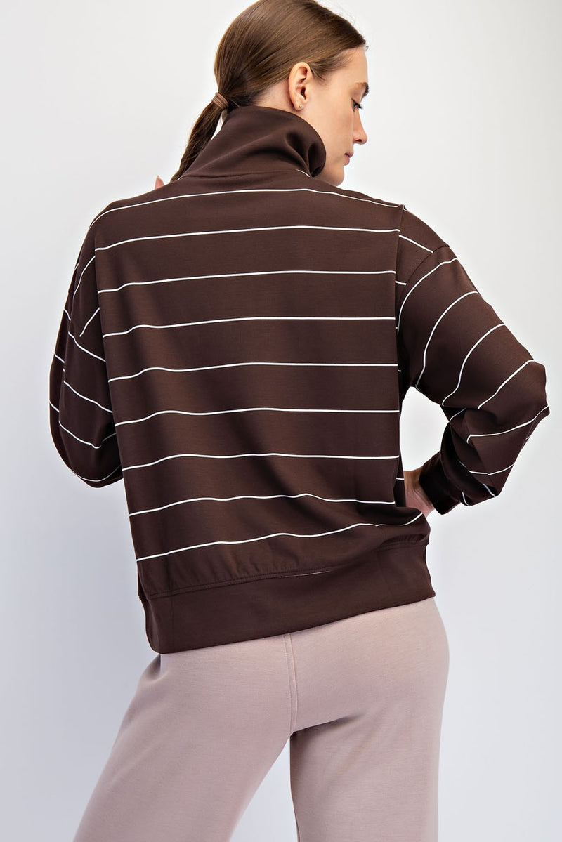 Stripe Quarter Zip Mock Neck Pullover