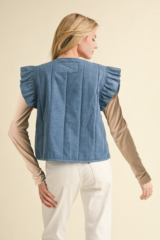 Denim Quilted Bow Tie Vest