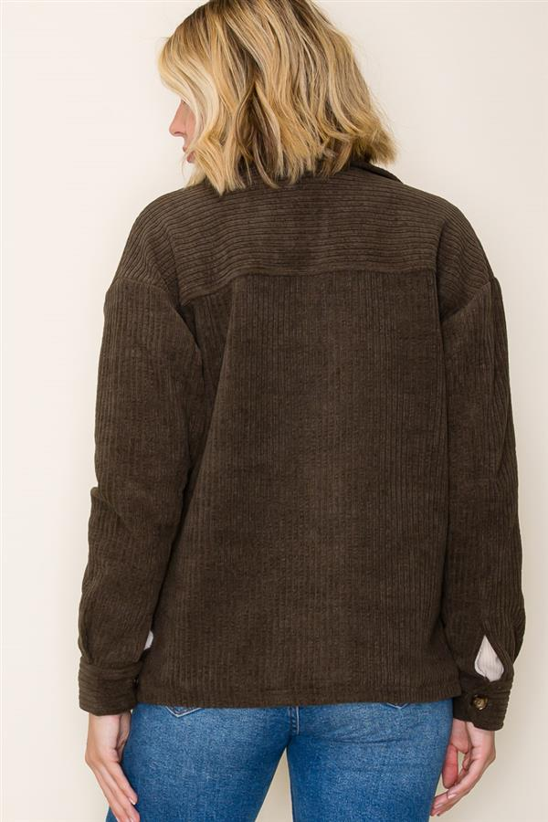 Olive Collared Double Chest Pocket Lined Jacket
