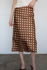Brown Polkadot Midi Skirt