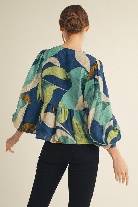 Front Bow Tie Abstract Peplum Top