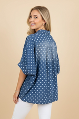 Denim Polka Dot Dolman Sleeve Top