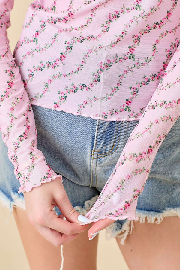 Light Pink Floral Mesh Top