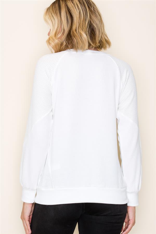 White Ribbed Textured Crewneck Top